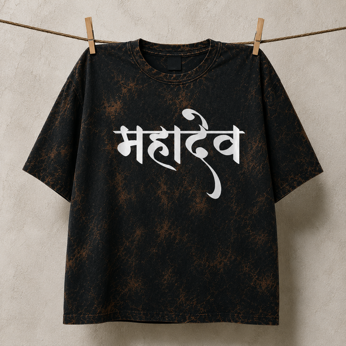 Meditating Mahadev Shiva Acid Wash Oversized T-Shirt – Spiritual Graphic Back Print Tee