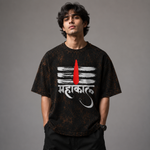 Mahakal Tripund Tilak Acid Wash Oversized T-Shirt – Shiva Devotional Graphic Tee