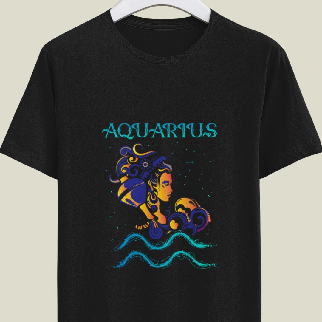 Aquarius Zodiac Sign Unisex Printed Half Sleeve T-Shirt - Embrace Your Analytical Style