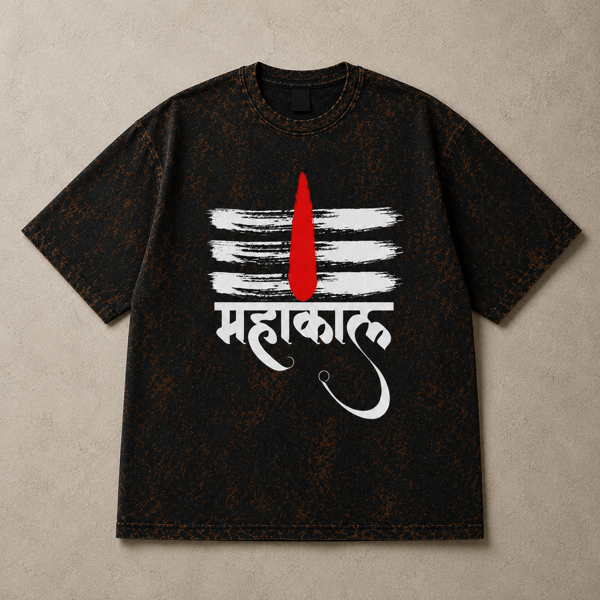 Mahakal Tripund Tilak Acid Wash Oversized T-Shirt – Shiva Devotional Graphic Tee
