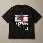 Mahakal Tripund Tilak Acid Wash Oversized T-Shirt – Shiva Devotional Graphic Tee