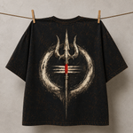 Mahadev Trishul Tripund Acid Wash Oversized T-Shirt – Shiva Spiritual Back Print Tee