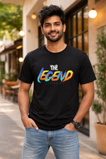 The Legend Is Never Die Printed T-Shirt – Bold Typography Graphic Tee, Premium Cotton Unisex Casual Wear, Motivational Streetwear Shirt, Stylish Black Round Neck T-Shirt
