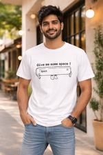Give Me Some Space Funny Printed T-Shirt – Cute Cartoon Graphic Tee, Premium Cotton Unisex Casual Wear, Introvert Humor Shirt, Trendy White Round Neck T-Shirt