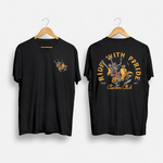 Ride With Pride Custom Club Printed T-Shirt – Skeleton Biker Graphic Tee, Premium Cotton Unisex Motorcycle Shirt, Front & Back Print Streetwear, Stylish Black Round Neck T-Shirt
