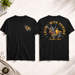 Ride With Pride Custom Club Printed T-Shirt – Skeleton Biker Graphic Tee, Premium Cotton Unisex Motorcycle Shirt, Front & Back Print Streetwear, Stylish Black Round Neck T-Shirt