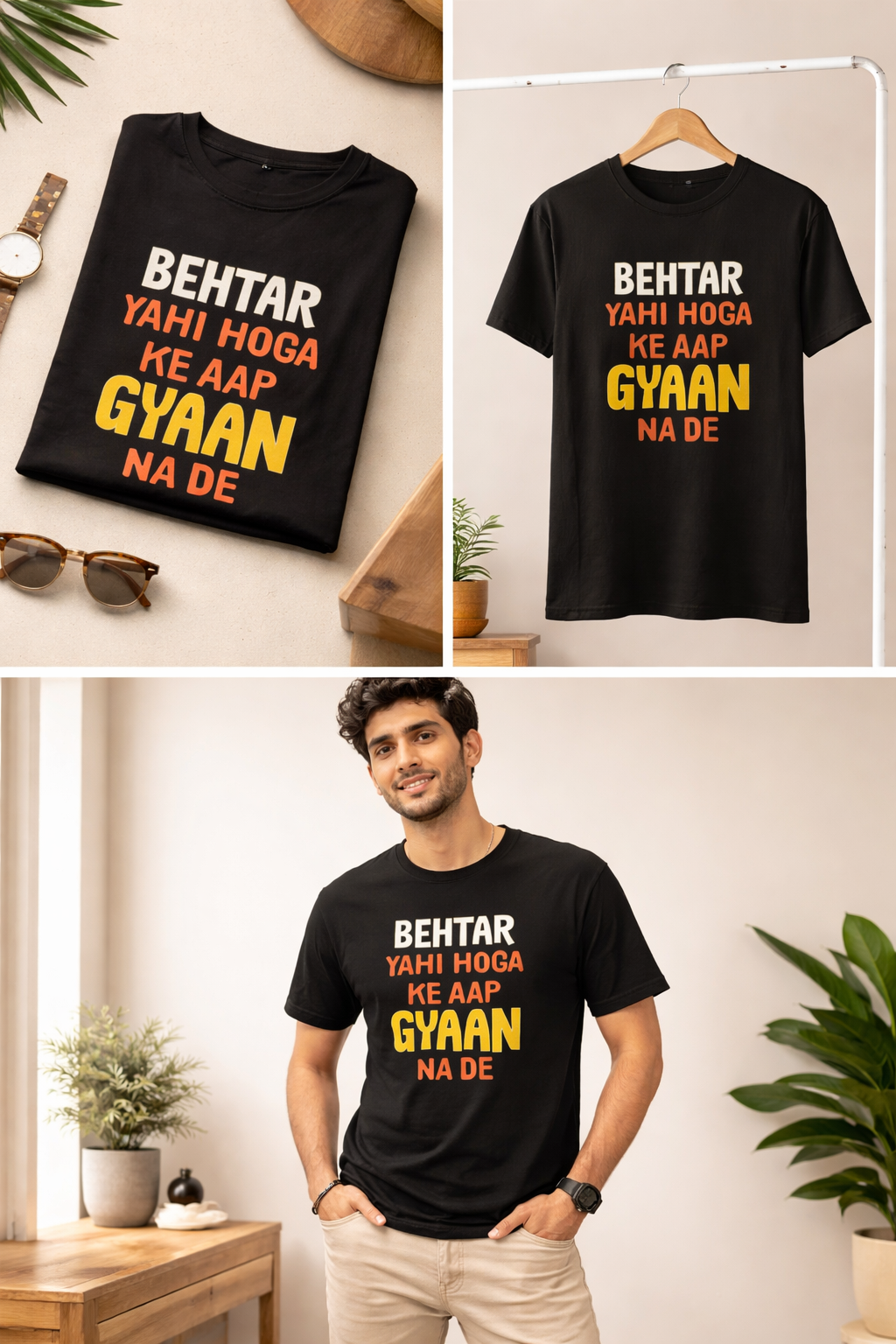 Funny Hindi Quote T-Shirt Behtar Yahi Hoga Ke Aap Gyaan Na De Printed Tee for Men & Women – Humorous Graphic Printed T-Shirt Trendy Typography Casual Wear