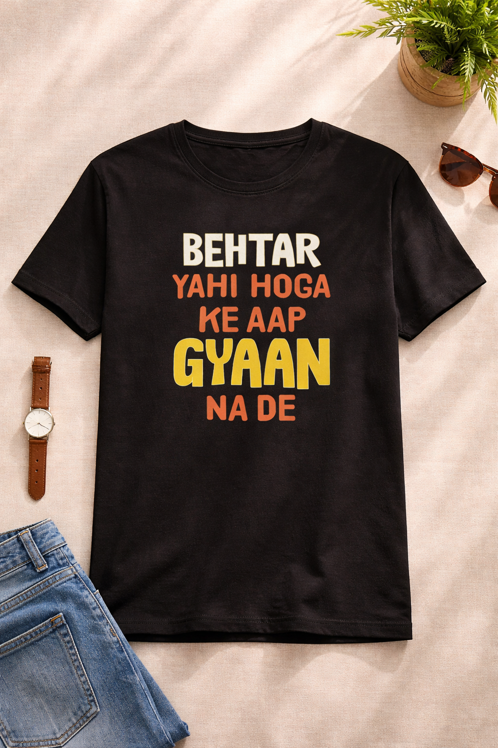 Funny Hindi Quote T-Shirt Behtar Yahi Hoga Ke Aap Gyaan Na De Printed Tee for Men & Women – Humorous Graphic Printed T-Shirt Trendy Typography Casual Wear