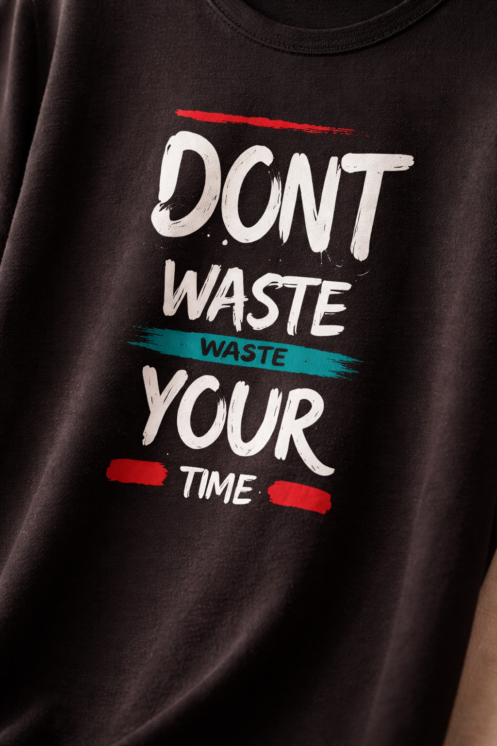 Don’t Waste Your Time Motivational T-Shirt for Men & Women, Inspirational Graphic Printed Cotton Tee, Trendy Typography Casual Wear Shirt, Stylish Black Streetwear Outfit