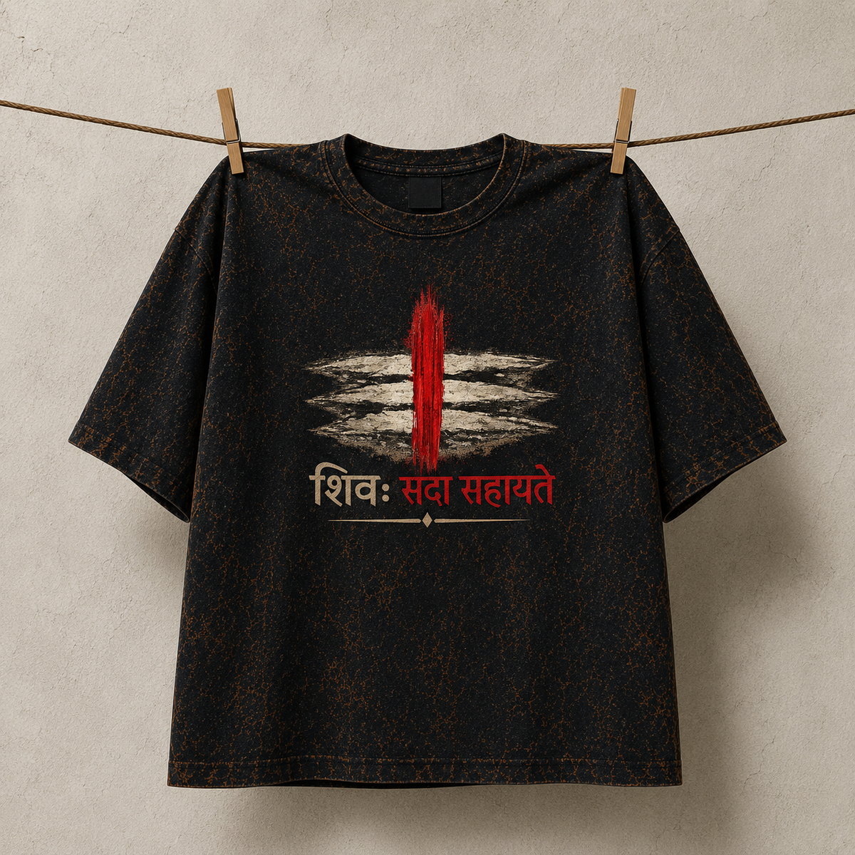 Mahadev Shiva Warrior Acid Wash Oversized T-Shirt – Spiritual Graphic Back Print Tee