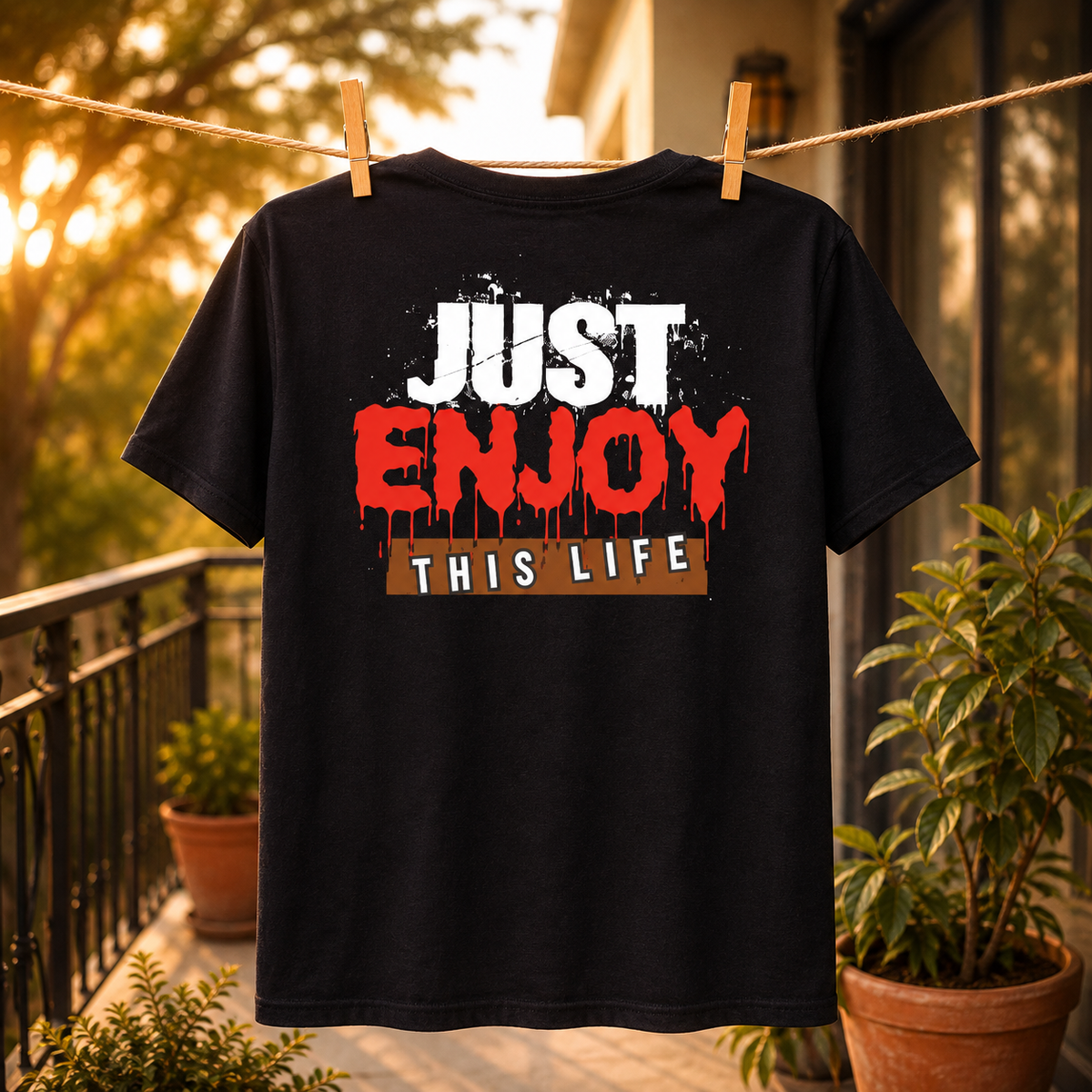 Just Enjoy This Life Spiritual Dove Cross Printed T-Shirt – Inspirational Faith Graphic Tee, Premium Cotton Unisex Casual Wear, Religious Art Design Shirt, Trendy White Round Neck T-Shirt