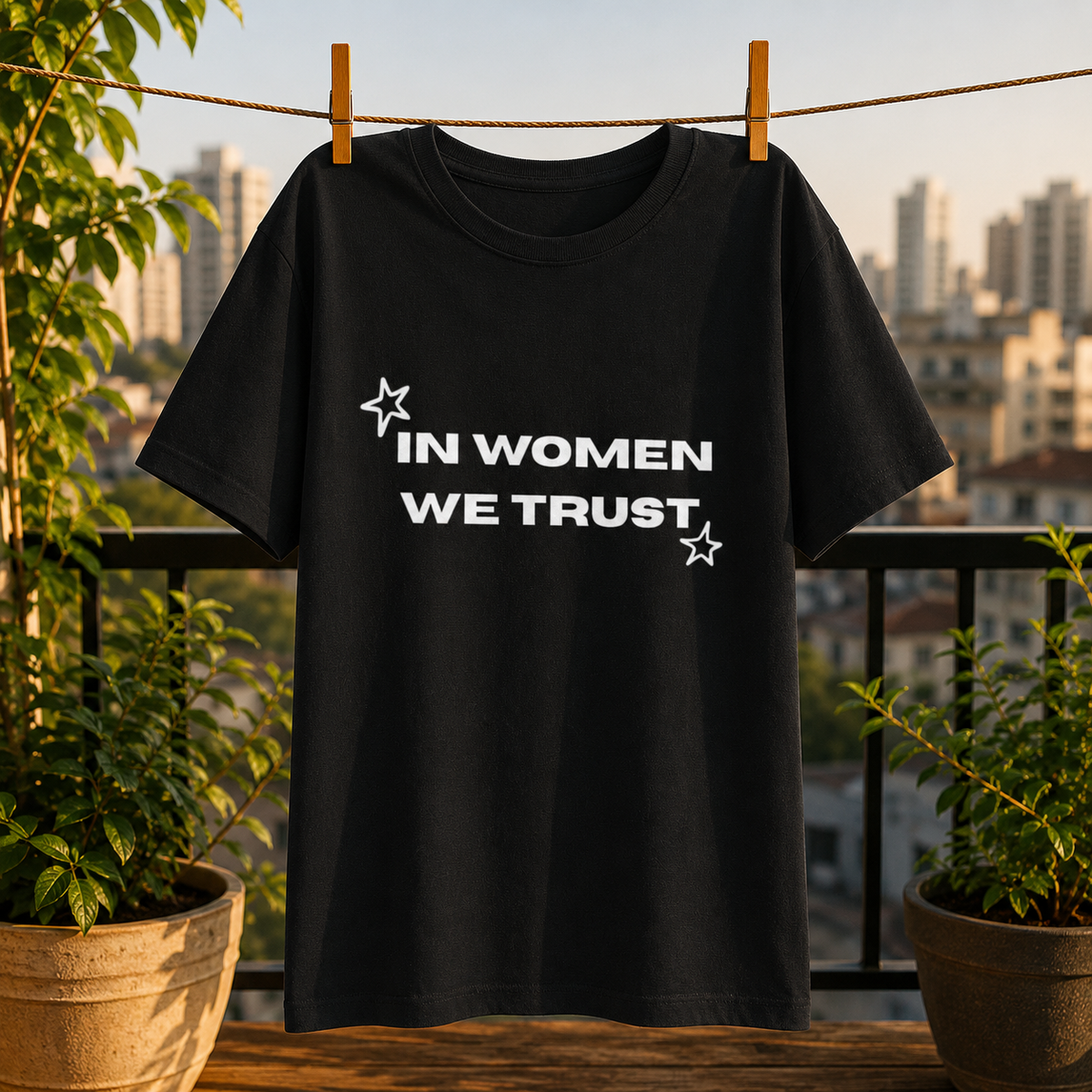 In Women We Trust Printed White T-Shirt for Men & Women – Feminist Statement Graphic Round Neck Half Sleeves Cotton Casual Unisex Empowerment Tee