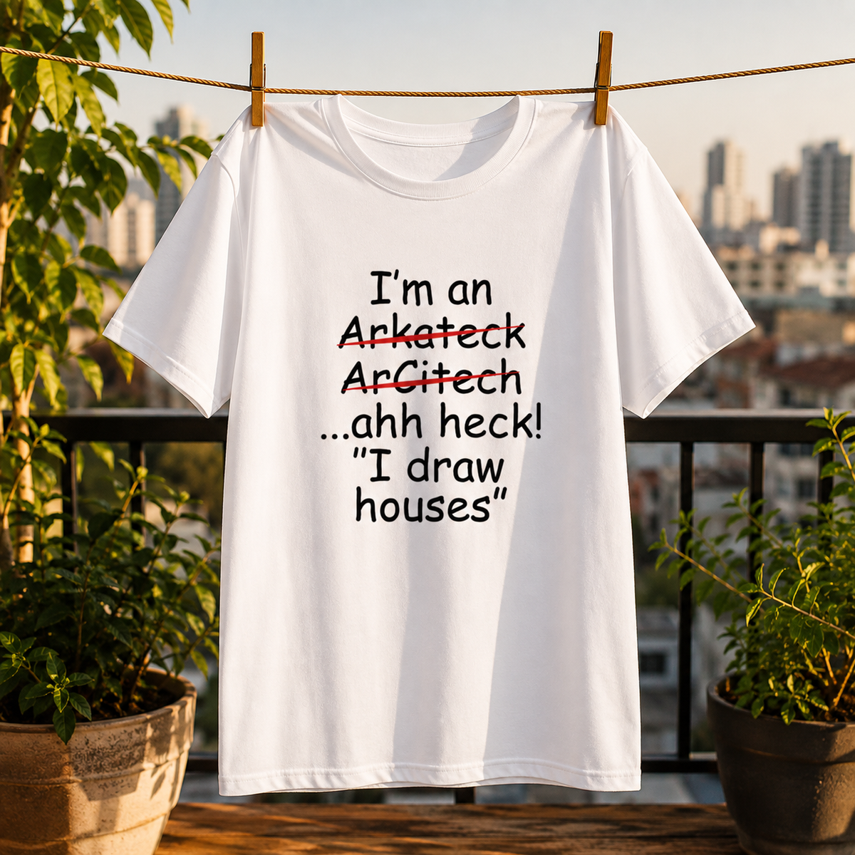 Funny Architect Quote Graphic Printed White T-Shirt for Men & Women – “I’m an Architect… I Draw Houses” Humor Design Round Neck Half Sleeves Cotton Casual Tee