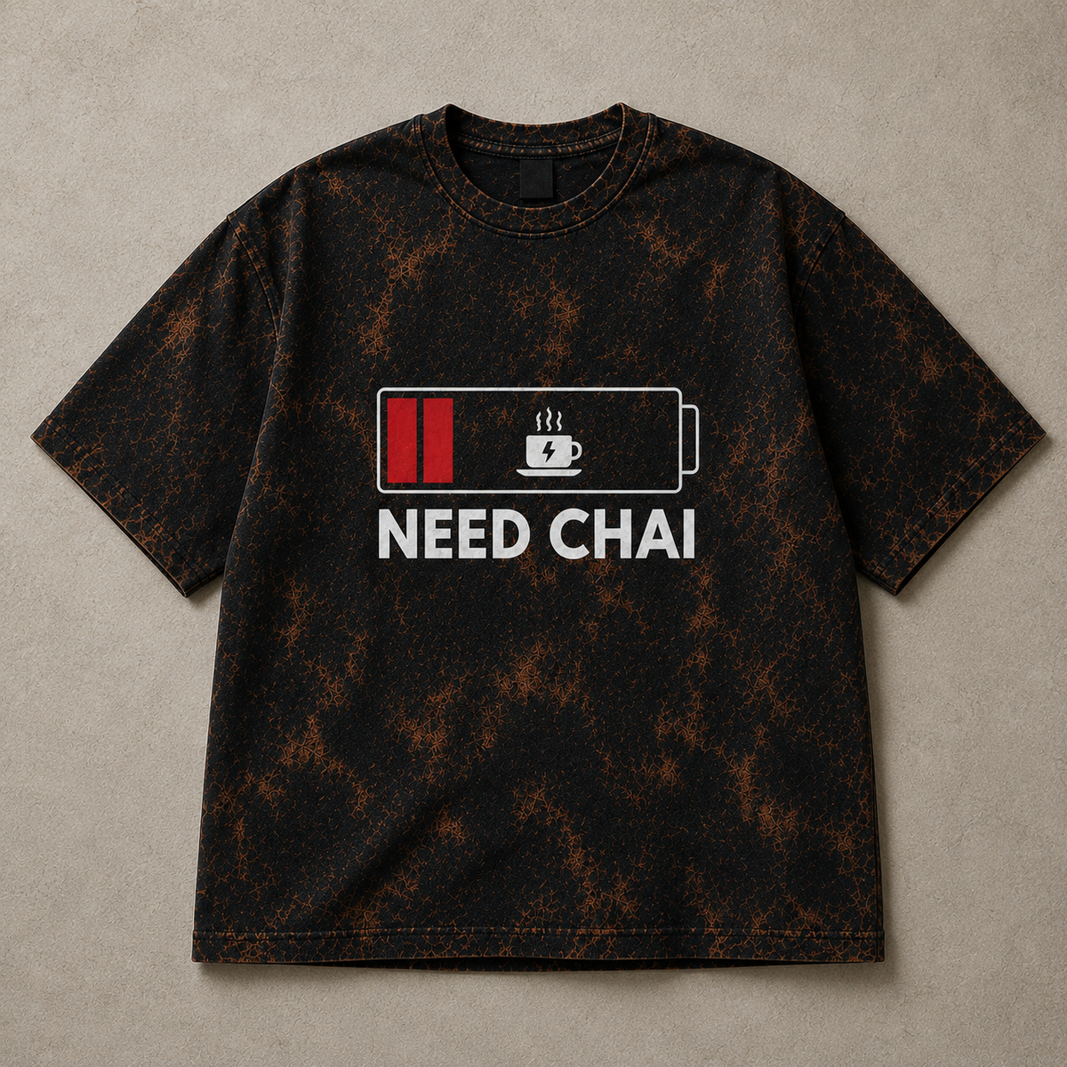 Need Chai Battery Graphic Acid Wash T-Shirt – Funny Coffee & Tea Lover Unisex Tee