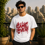Game Over Skull Graphic Printed Black T-Shirt for Men & Women – Gothic Gamer Horror Design Round Neck Half Sleeves Cotton Casual Streetwear Unisex Tee