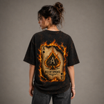 Flaming Ace of Spades Graphic, Premium Cotton Streetwear Casual Wear | Unisex Acid Wash Oversized T-Shirt