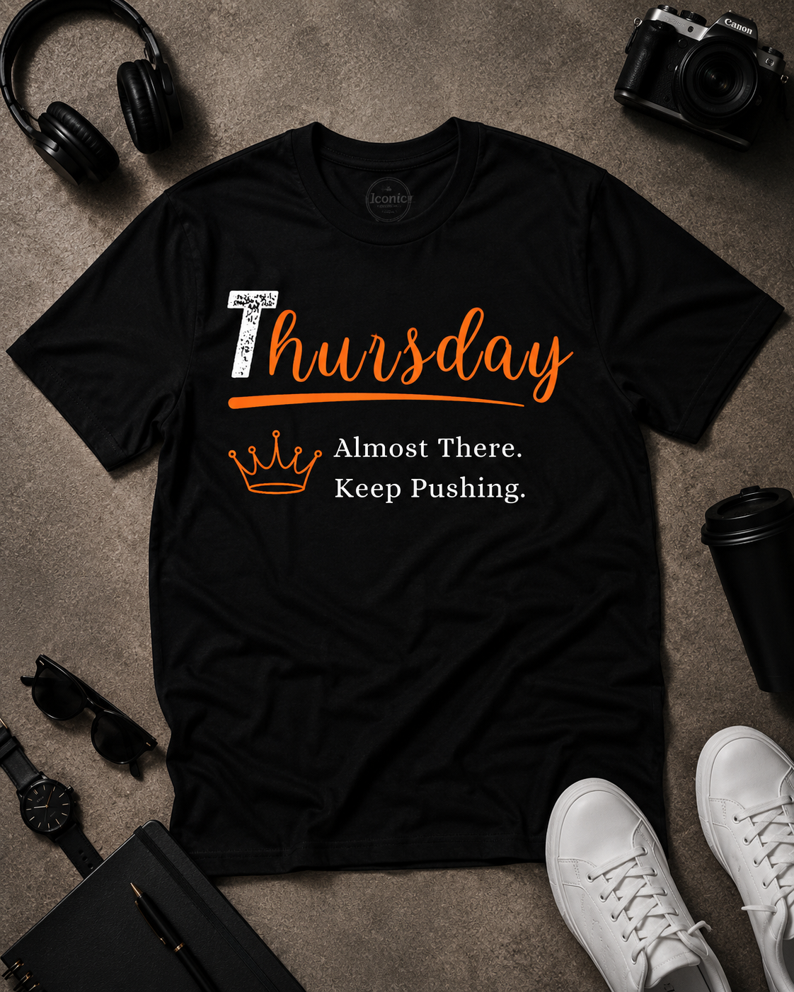 Thursday Motivation Graphic Printed T-Shirt | Unisex Black PollyCotton Blend Round Neck Tee