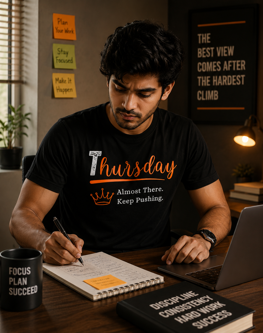 Thursday Motivation Graphic Printed T-Shirt | Unisex Black PollyCotton Blend Round Neck Tee
