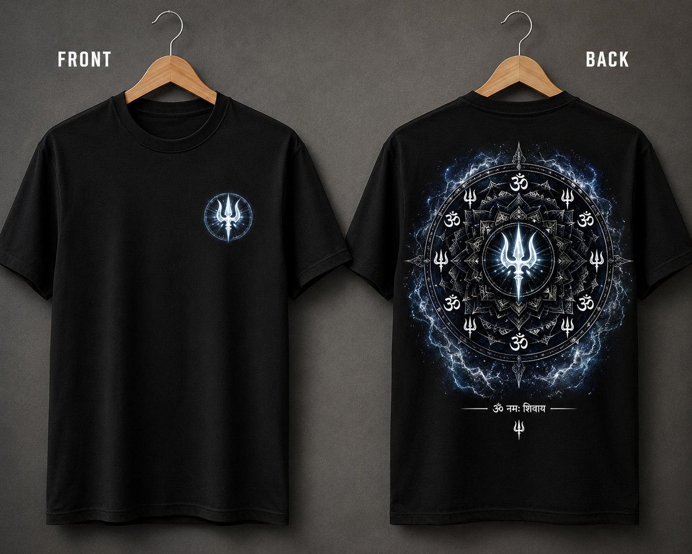 Mahadev Trishul Front & Back Printed T-Shirt – Spiritual Shiva Graphic Tee, Premium PollyCotton Unisex regulars Streetwear, Black Round Neck Devotional T-Shirt
