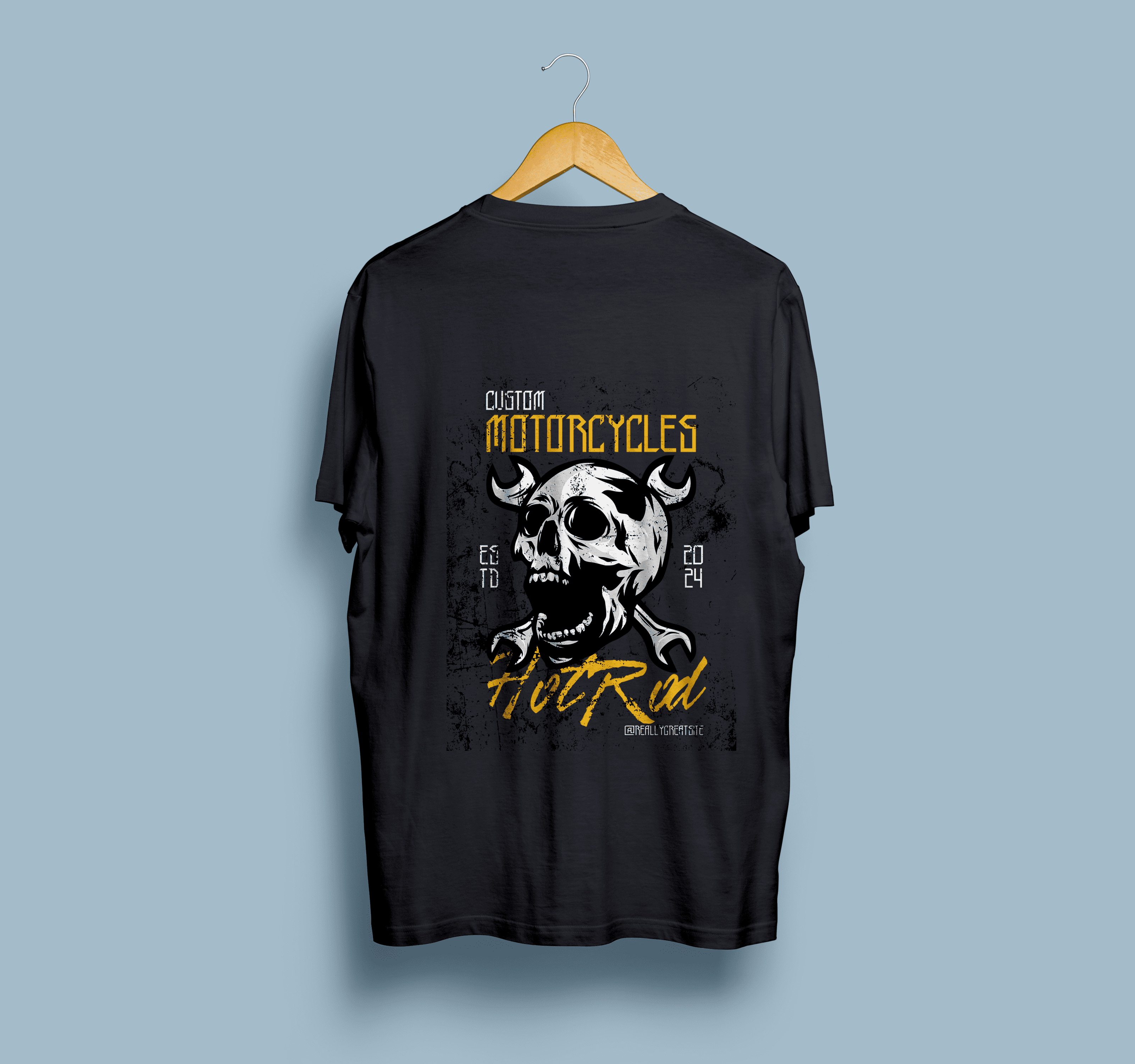 Motorcycles Hot Rod Skull Front & Back Print Unisex T-Shirt - 1 PCS