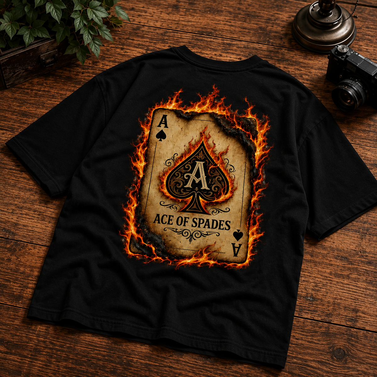 Flaming Ace of Spades Graphic, Premium Cotton Streetwear Casual Wear | Unisex White Oversized T-Shirt (Copy)