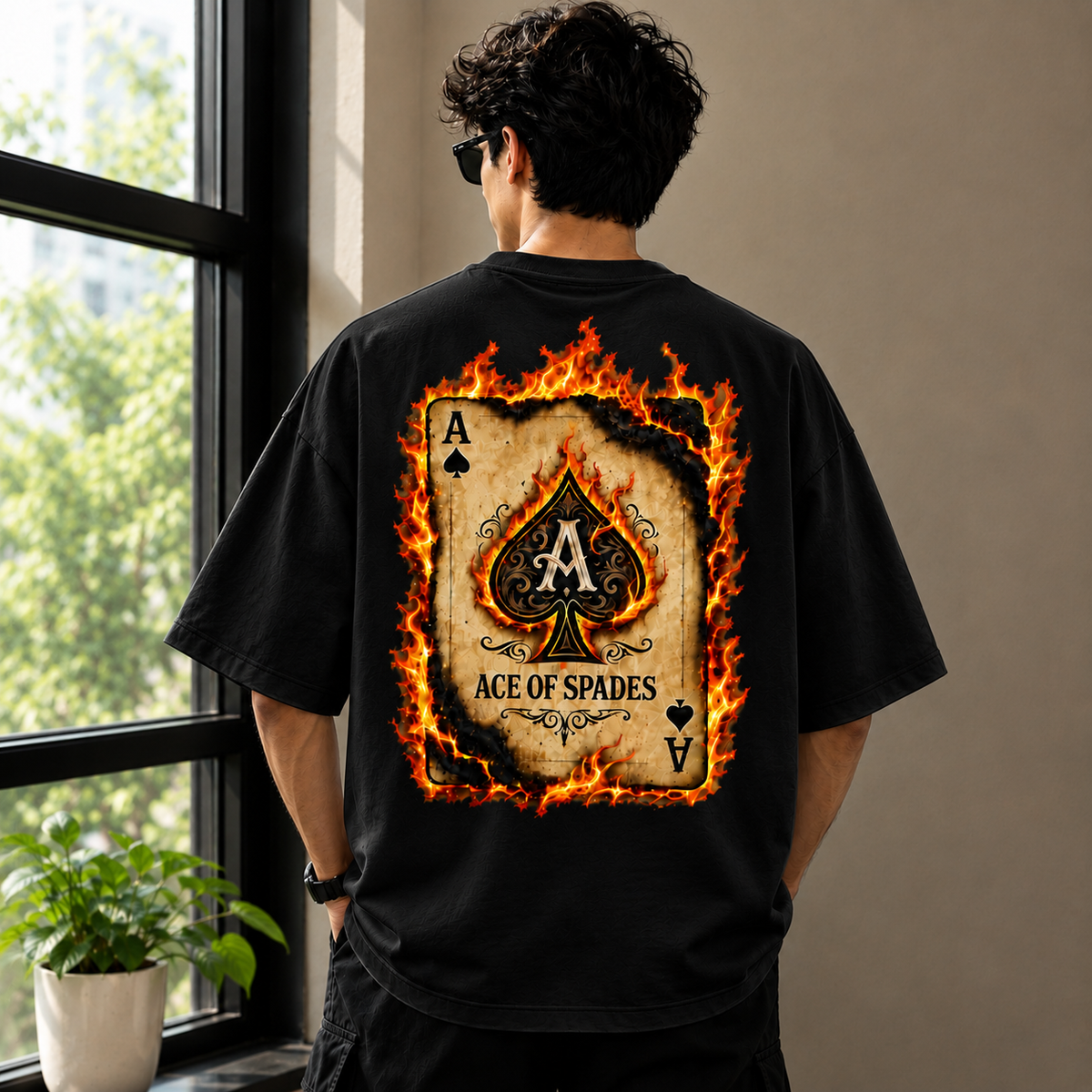 Flaming Ace of Spades Graphic, Premium Cotton Streetwear Casual Wear | Unisex White Oversized T-Shirt (Copy)