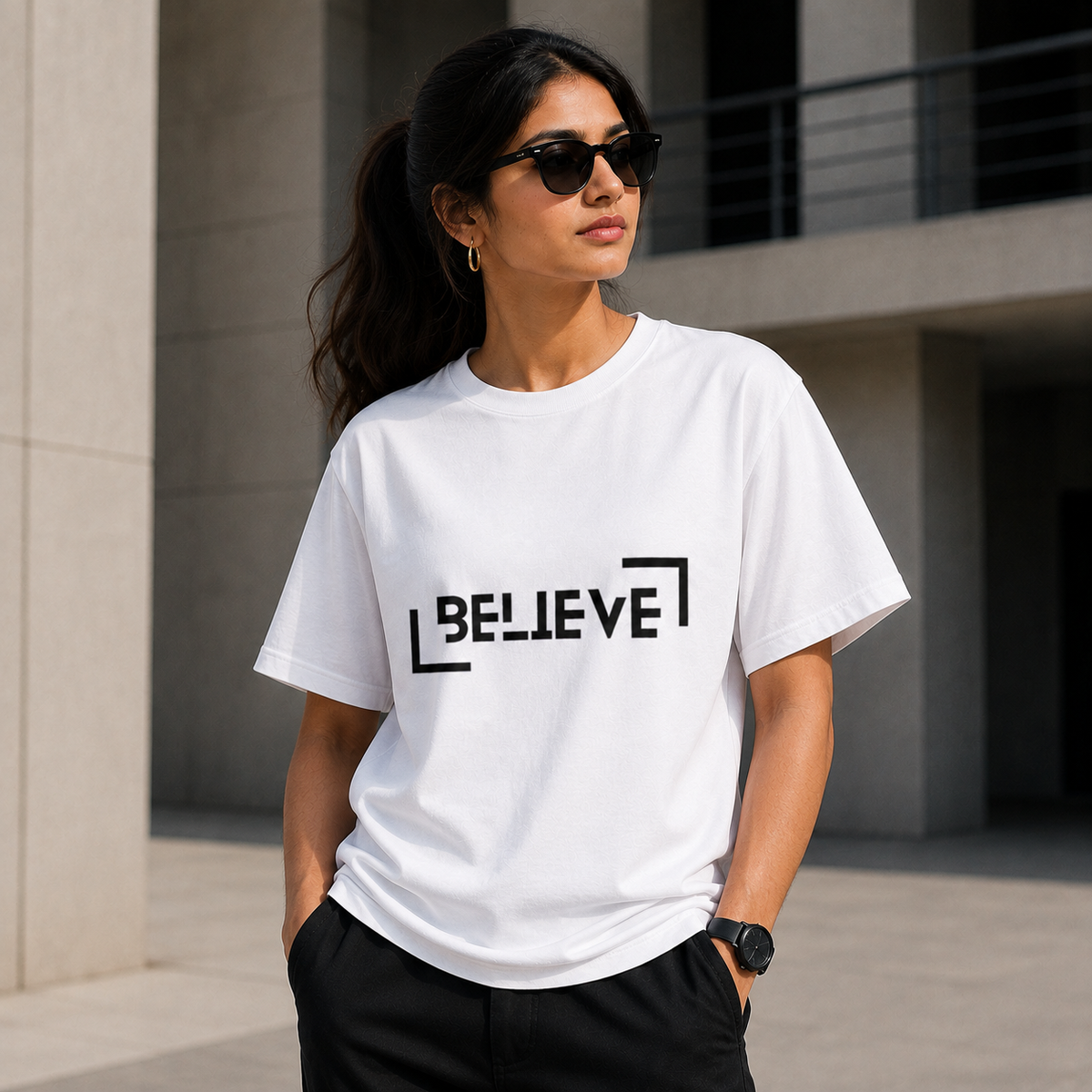 Believe Graphic T-Shirt – Minimalist Motivational Typography Tee for Men & Women