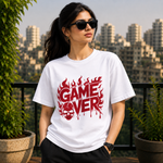 Game Over Skull Graphic Printed Black T-Shirt for Men & Women – Gothic Gamer Horror Design Round Neck Half Sleeves Cotton Casual Streetwear Unisex Tee