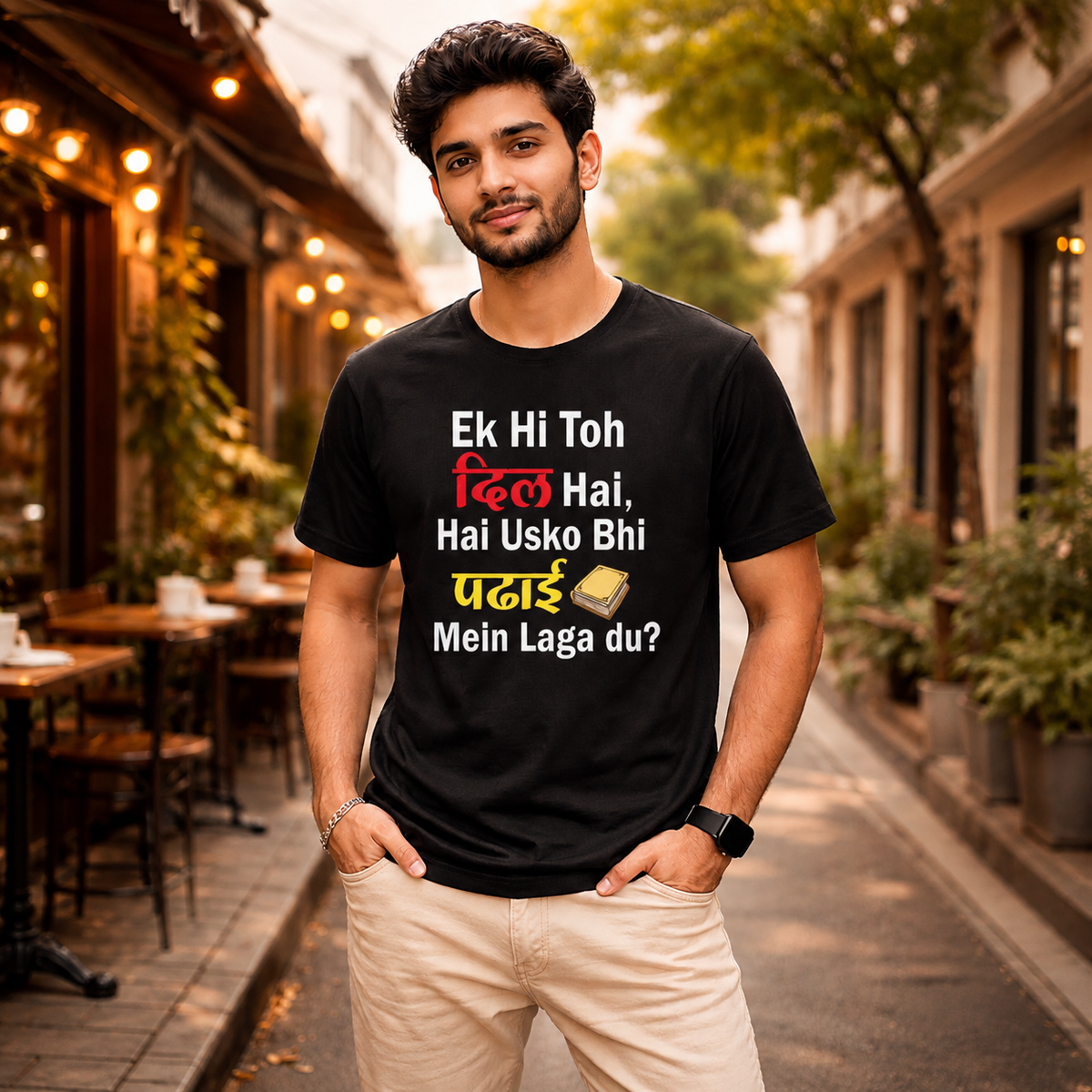 Funny Hindi Quote T-Shirt Ek Hi Toh Dil Hai Printed Tee for Men & Women, Humorous Graphic Cotton T Shirt, Casual Bollywood Style Typography Tee, Trendy Black Outfit Wear