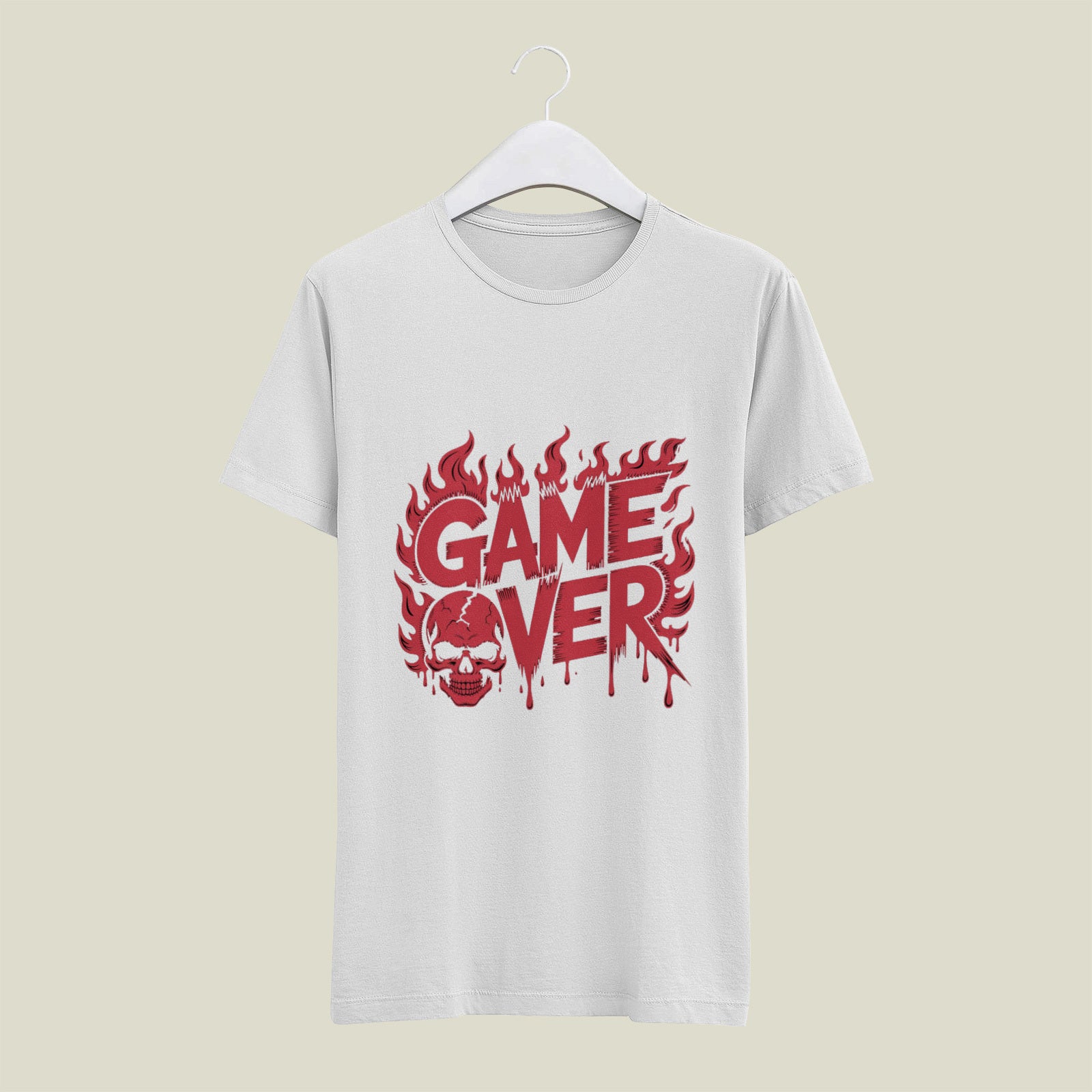 Game Over Skull Graphic Printed Black T-Shirt for Men & Women – Gothic Gamer Horror Design Round Neck Half Sleeves Cotton Casual Streetwear Unisex Tee