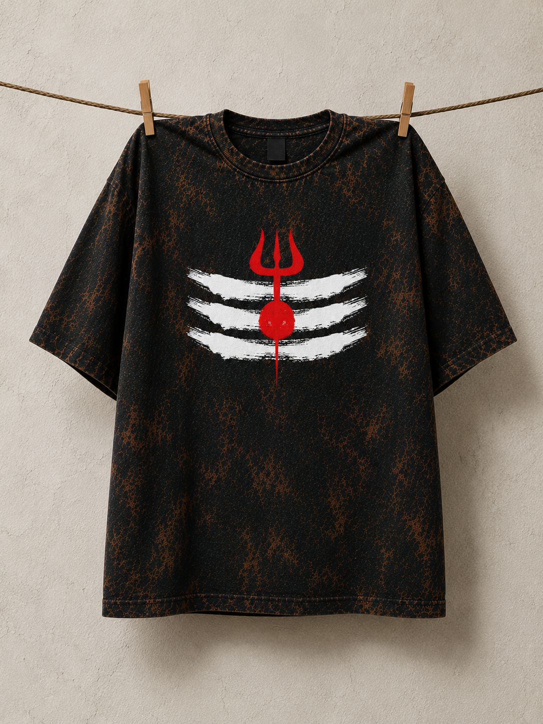 Mahadev Trishul Acid Wash Oversized T-Shirt – Shiva Spiritual Back Print Tee