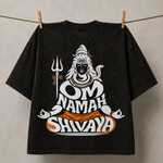 Mahadev Trishul Sanskrit Acid Wash Oversized T-Shirt – Shiva Spiritual Back Print Tee