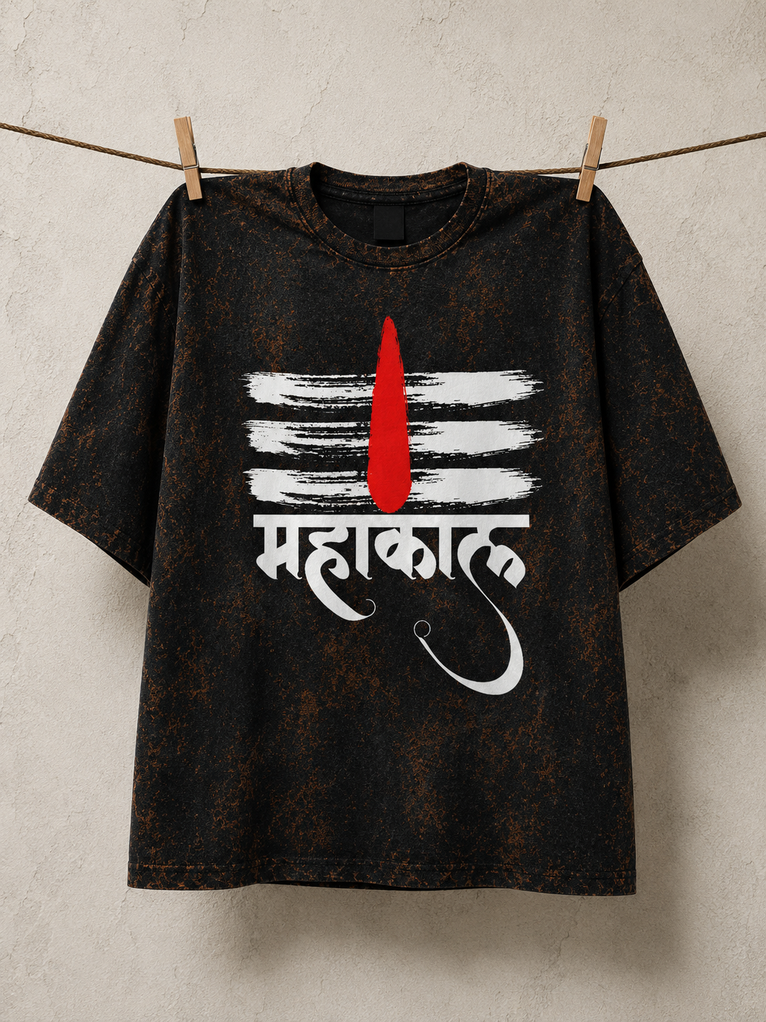 Mahakal Tripund Tilak Acid Wash Oversized T-Shirt – Shiva Devotional Graphic Tee