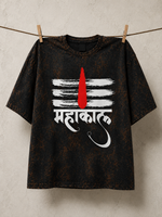 Mahakal Tripund Tilak Acid Wash Oversized T-Shirt – Shiva Devotional Graphic Tee