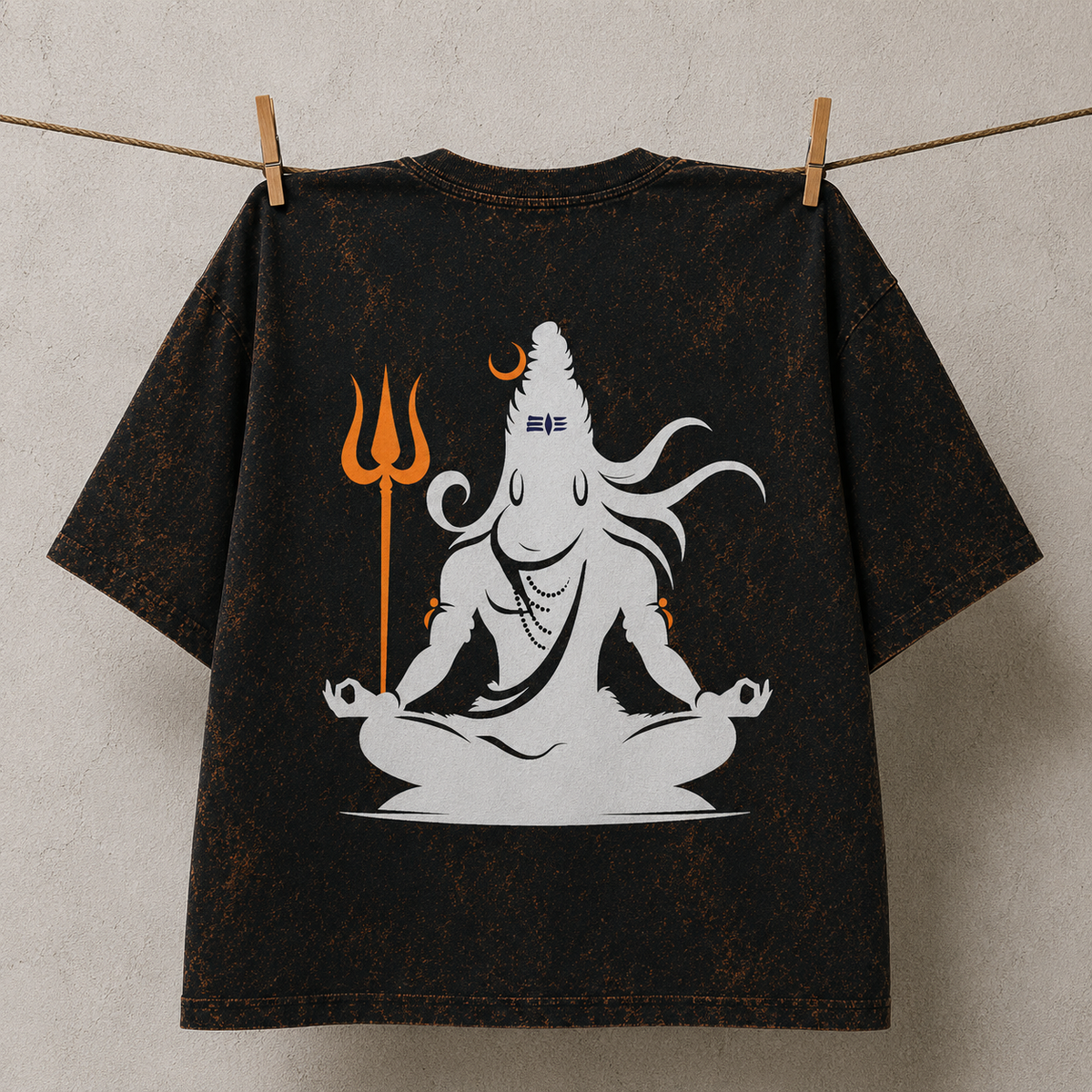 Mahadev Trishul Acid Wash Oversized T-Shirt – Shiva Back Print Spiritual Graphic Tee