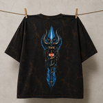Men's Acid Wash Oversized T-Shirt with Blue Trishul Graphic – Premium Streetwear Tee