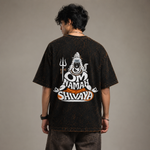 Mahadev Trishul Sanskrit Acid Wash Oversized T-Shirt – Shiva Spiritual Back Print Tee