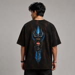 Men's Acid Wash Oversized T-Shirt with Blue Trishul Graphic – Premium Streetwear Tee