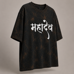 Meditating Mahadev Shiva Acid Wash Oversized T-Shirt – Spiritual Graphic Back Print Tee