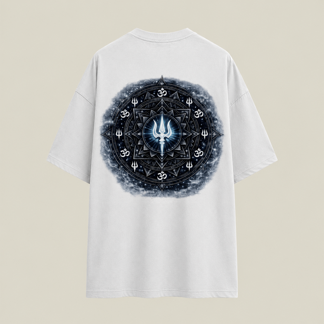Mahadev Trishul Front & Back Printed T-Shirt – Spiritual Shiva Graphic Tee, Premium Cotton Unisex Oversized Streetwear, White Round Neck Devotional T-Shirt