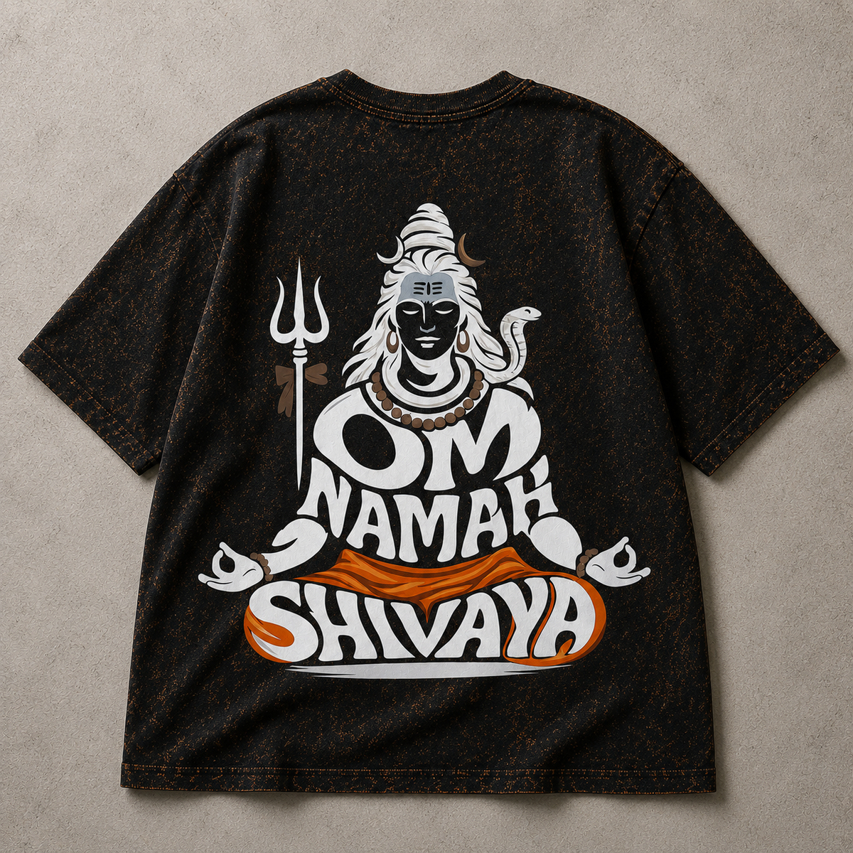 Mahadev Trishul Sanskrit Acid Wash Oversized T-Shirt – Shiva Spiritual Back Print Tee