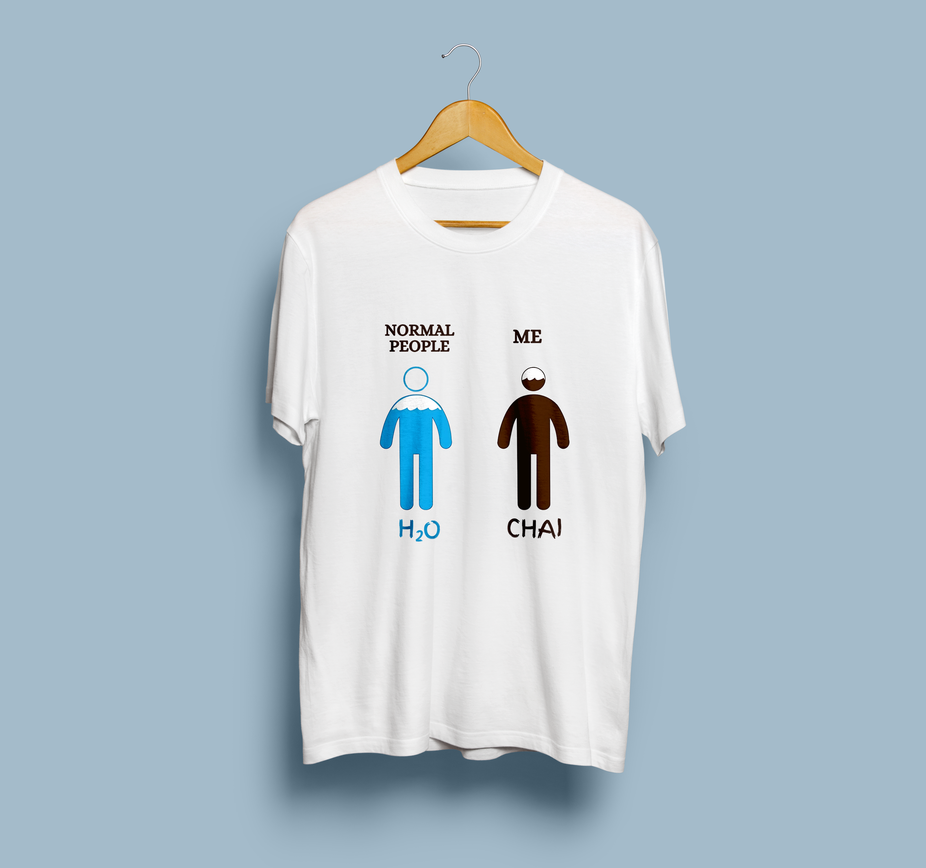 Funny Chai Lover Graphic Printed White T-Shirt for Men & Women – “Normal People H2O Me Chai” Humor Design Round Neck Half Sleeves Cotton Casual Tee