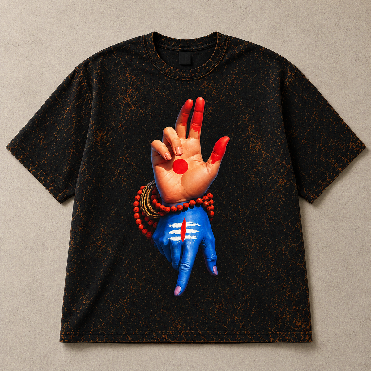 Mahadev Shiva Hand Mudra Acid Wash Oversized T-Shirt – Spiritual Graphic Streetwear Tee