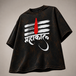 Mahakal Tripund Tilak Acid Wash Oversized T-Shirt – Shiva Devotional Graphic Tee