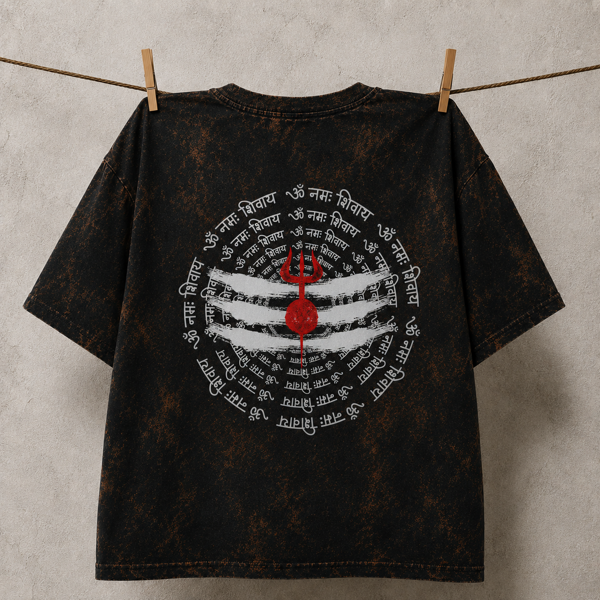 Meditating Mahadev Shiva Acid Wash Oversized T-Shirt – Spiritual Graphic Back Print Tee