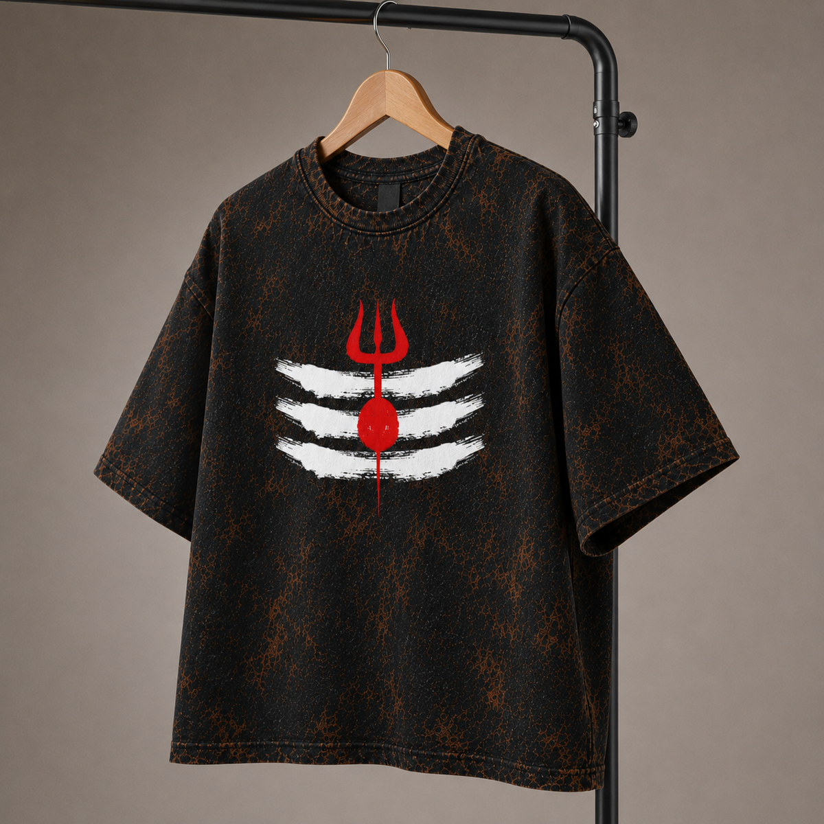 Mahadev Trishul Acid Wash Oversized T-Shirt – Shiva Spiritual Back Print Tee
