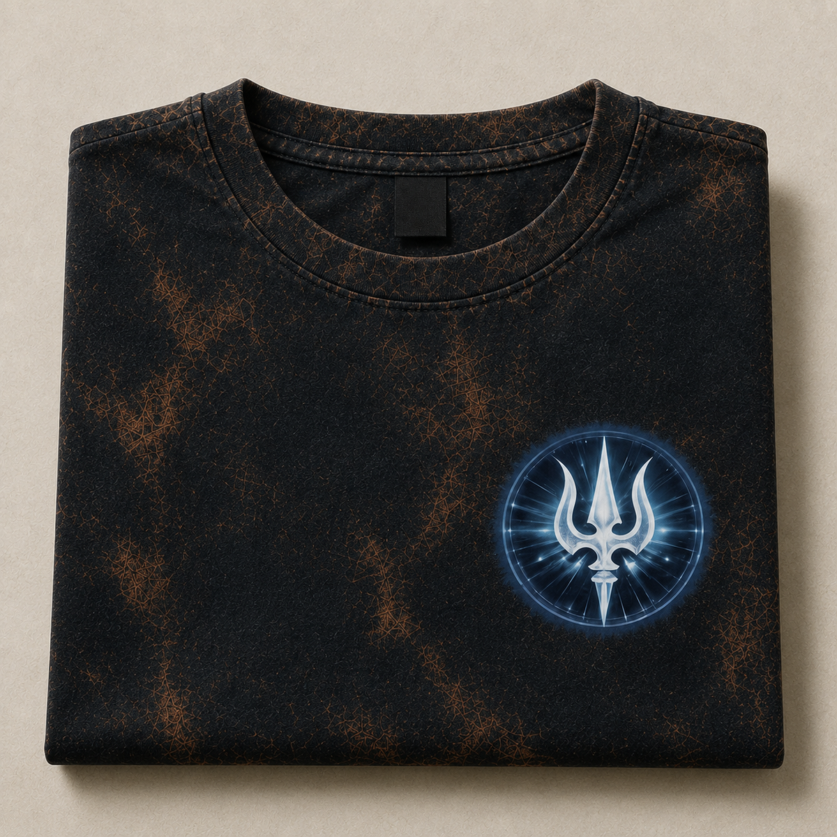 Acid Wash | Mahadev Trishul Front & Back Printed T-Shirt – Spiritual Shiva Graphic Tee, Premium Cotton Unisex Oversized AcidWash Tshirt, Black Round Neck Devotional T-Shirt