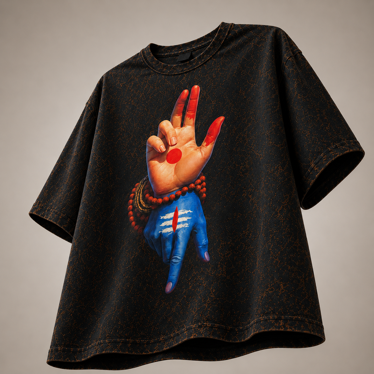 Mahadev Shiva Hand Mudra Acid Wash Oversized T-Shirt – Spiritual Graphic Streetwear Tee