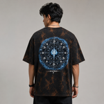 Acid Wash | Mahadev Trishul Front & Back Printed T-Shirt – Spiritual Shiva Graphic Tee, Premium Cotton Unisex Oversized AcidWash Tshirt, Black Round Neck Devotional T-Shirt
