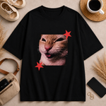 Funny Cat Graphic Printed White T-Shirt for Men & Women – Cute Meme Cat Face Design Round Neck Half Sleeves Cotton Casual Streetwear Unisex Tee